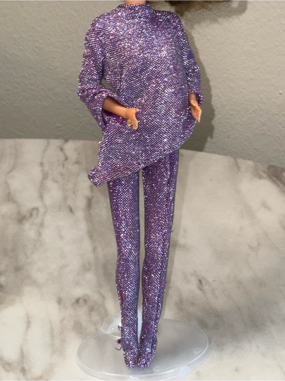 Selena’s Epic purple sparkly jumpsuit costume fits 12” dolls